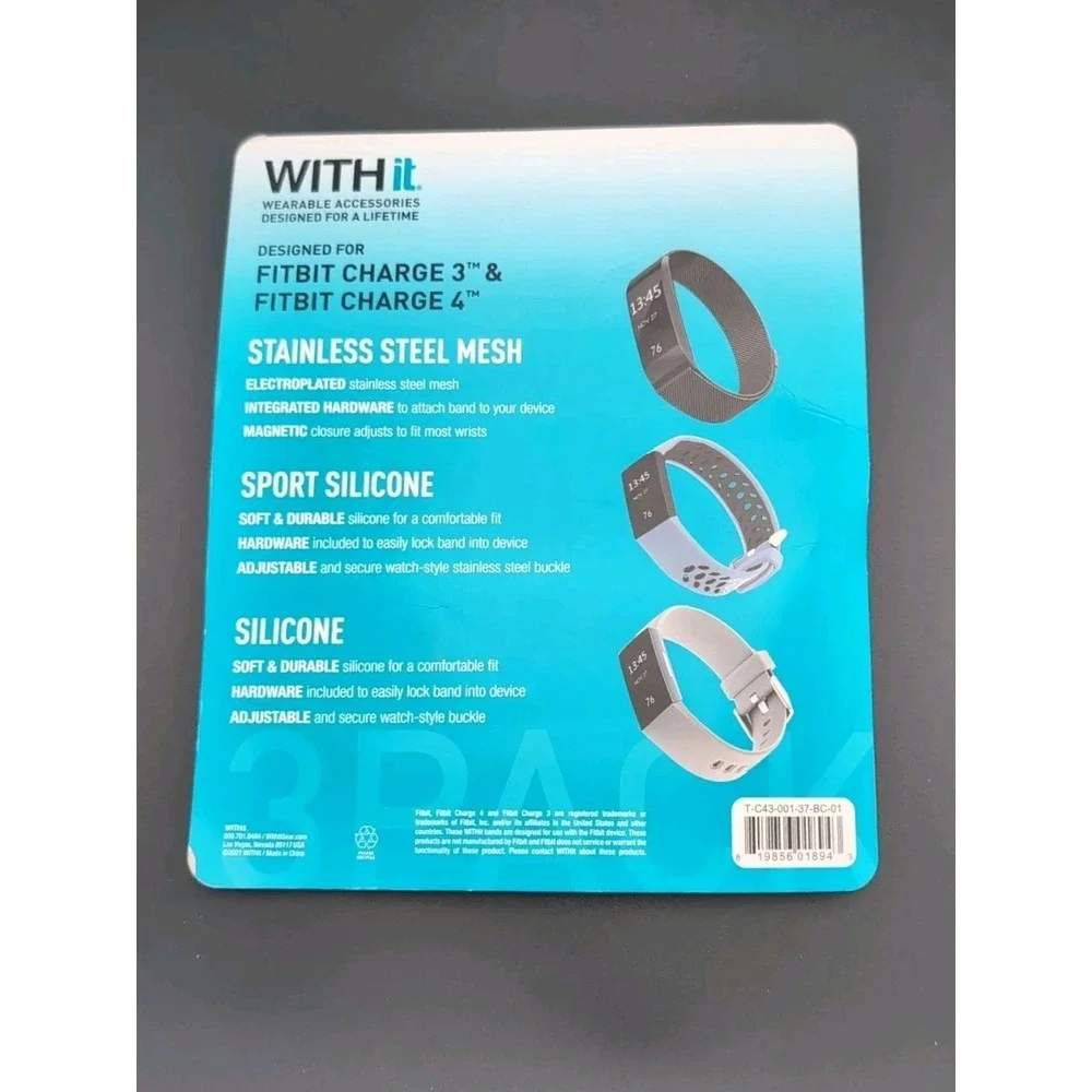 9-3-packs Breathable Sports Soft Watch Band Silicone Strap For Fitbit Charge 3 4